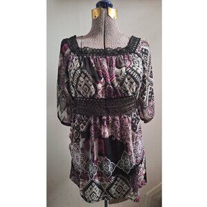 Transparent Pattern Blouse Pure Rapture Boho Hippy Sexy Breezy Small